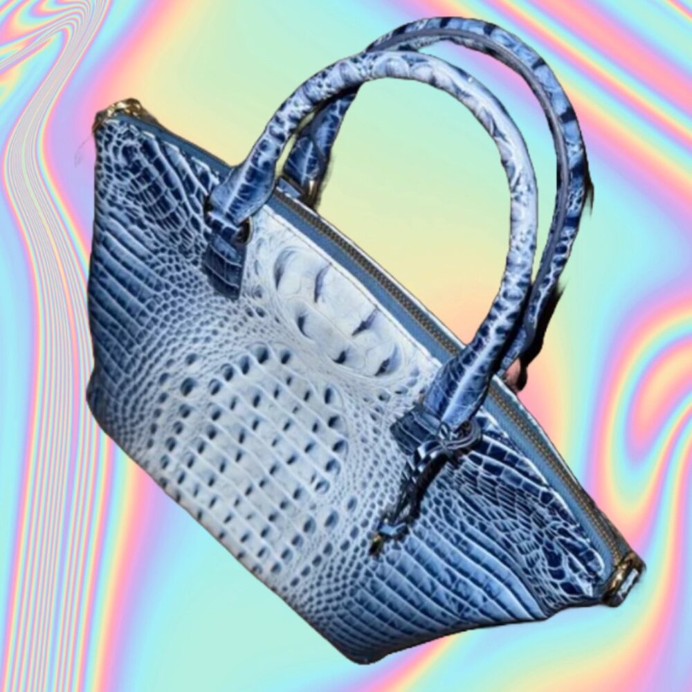 Brahmin Bell Bottom Blue Melbourne Large Duxbury Satchel - Picture 2 of 11